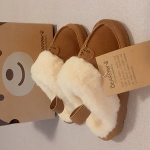 BEARPAW Girl's NeverWet Faux Fur-Trim Suede Slippers New in Box Size 11